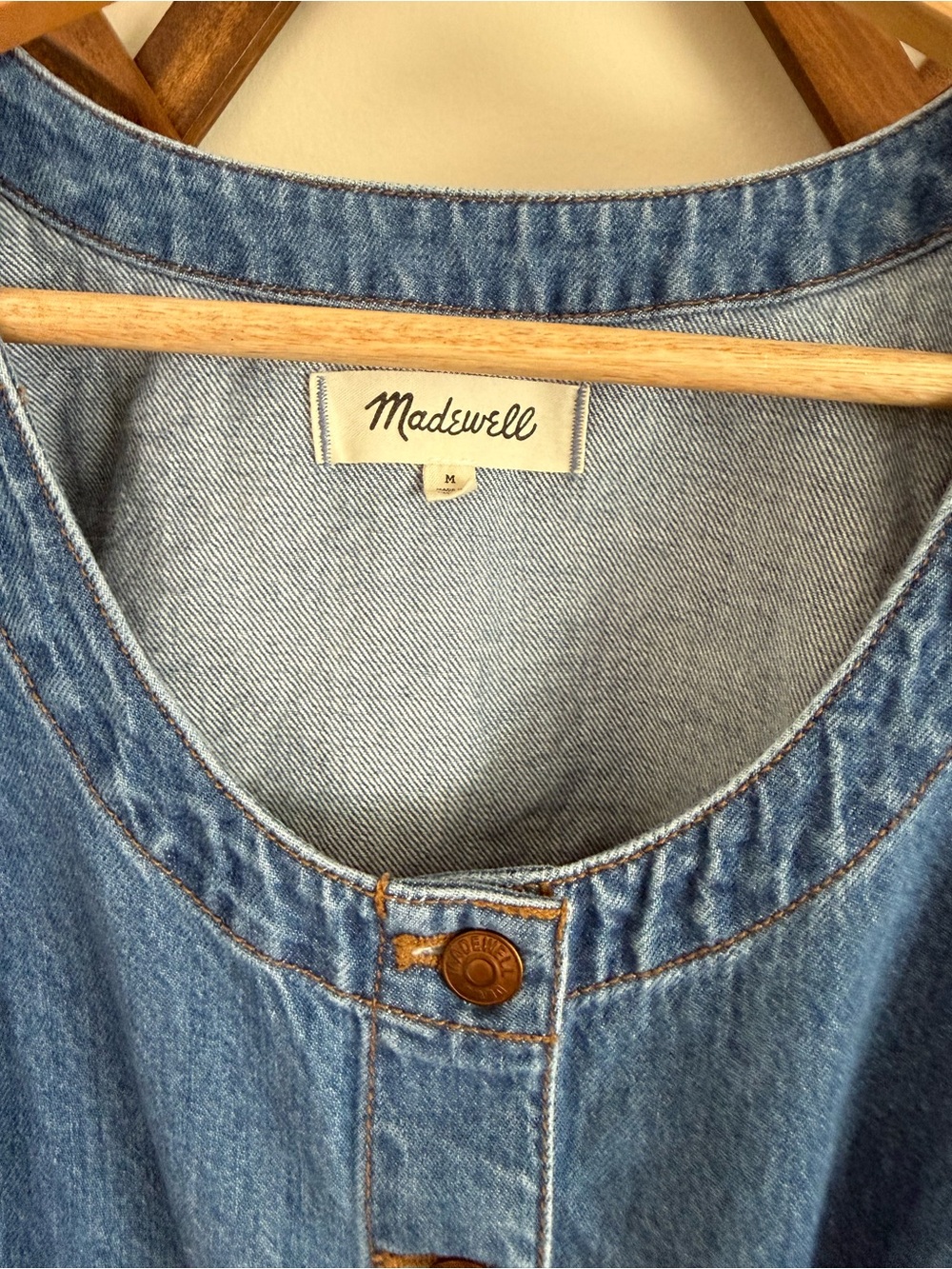 Madewell Blue Denim Puff-Sleeve Button-Front Blouse - Picture 2 of 5